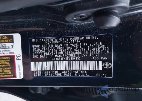 2015 Toyota Camry Le z USA, uszkodzony, nr VIN 4T1BF1FK1FU894352